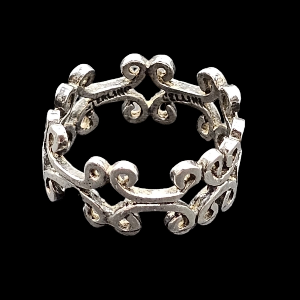 Vintage Designer Signed Cellini Scroll Geometric Sterling Silver Ring Sz 7